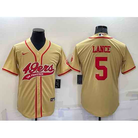 Men San Francisco 49ers #5 Trey Lance Gold Cool Base Stitched Baseball Jersey->philadelphia eagles->NFL Jersey