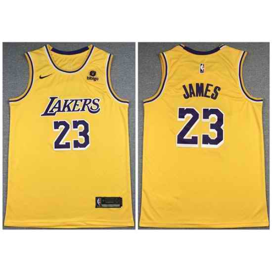 Men Los Angeles Lakers #23 LeBron James Bibigo Yellow Stitched Basketball Jersey->->NBA Jersey