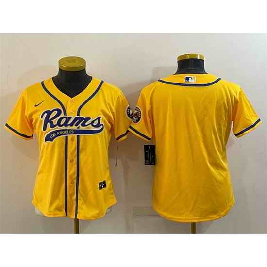 Women Los Angeles Rams Blank Yellow With Patch Cool Base Stitched Baseball Jersey->women nfl jersey->Women Jersey