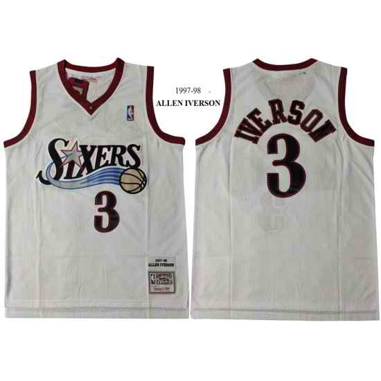 Philadelphia 76ers #3 Allen Iverson White 1997 98 Hardwood Classics Mesh Jersey->chicago bulls->NBA Jersey