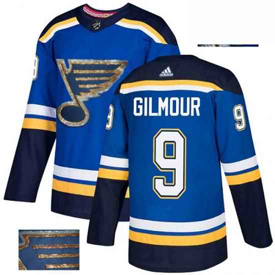 Mens Adidas St Louis Blues #9 Doug Gilmour Authentic Royal Blue Fashion Gold NHL Jersey->st.louis blues->NHL Jersey
