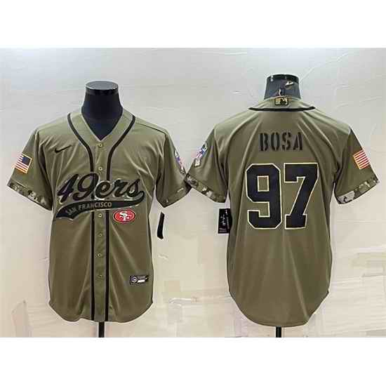 Men San Francisco 49ers #97 Nick Bosa 2022 Olive Salute To Service Cool Base Stitched Baseball Jersey->san francisco 49ers->NFL Jersey