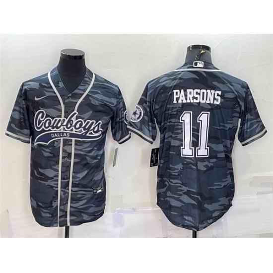 Men Dallas Cowboys #11 Micah Parsons Grey Camo With Patch Cool Base Stitched Baseball Jersey->dallas cowboys->NFL Jersey