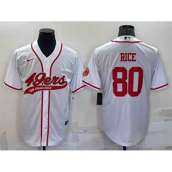 Men San Francisco 49ers #80 Jerry Rice White With Patch Cool Base Stitched Baseball Jersey->san francisco 49ers->NFL Jersey