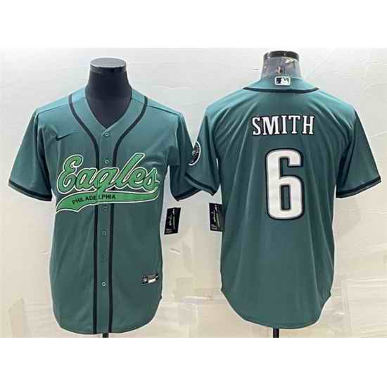 Men Philadelphia Eagles #6 DeVonta Smith Green With Patch Cool Base Stitched Baseball Jersey->philadelphia eagles->NFL Jersey