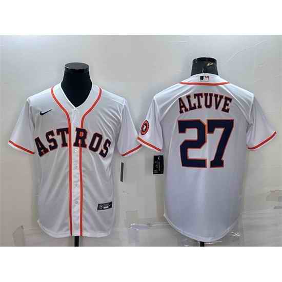 Men Houston Astros #27 Jose Altuve White With Patch Cool Base Stitched Jersey->houston astros->MLB Jersey