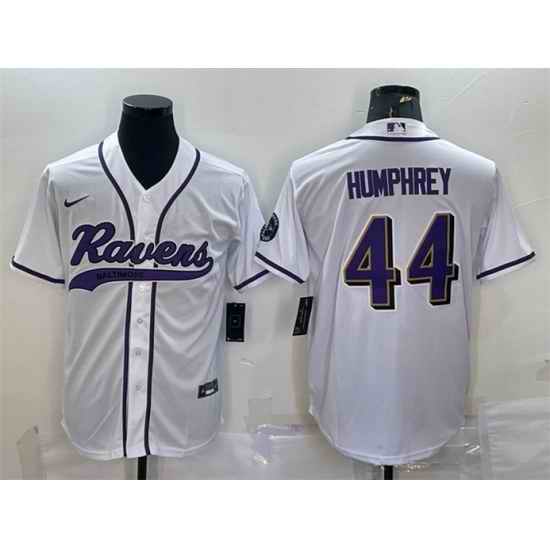 Men Baltimore Ravens #44 Marlon Humphrey White With Patch Cool Base Stitched Baseball Jersey->baltimore ravens->NFL Jersey