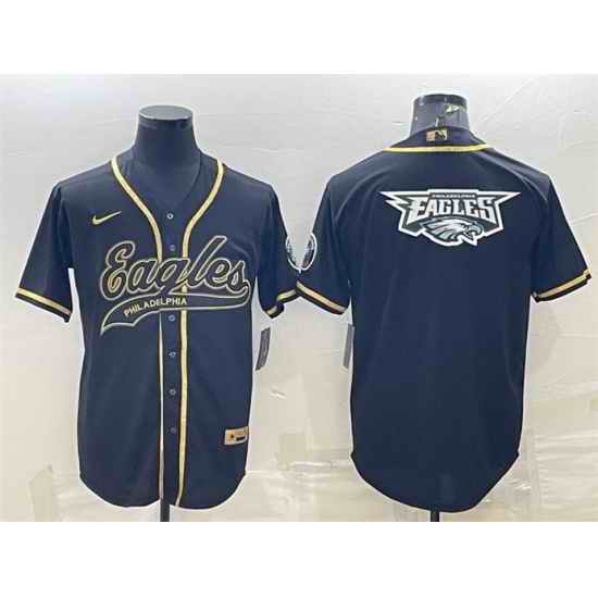 Men Philadelphia Eagles Black Gold Team Big Logo With Patch Cool Base Stitched Baseball Jersey->philadelphia eagles->NFL Jersey