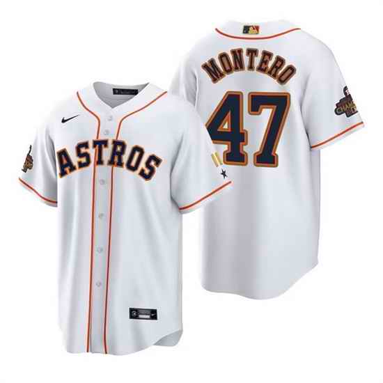 Men Houston Astros #47 Rafael Montero White Gold 2022 World Series Champions Stitched Baseball Jersey->houston astros->MLB Jersey