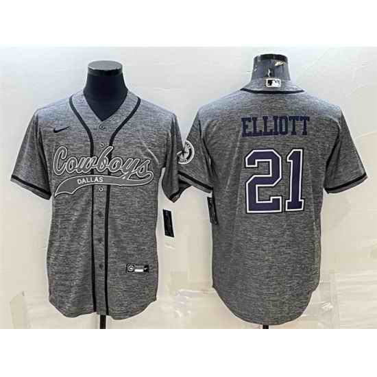 Men Dallas Cowboys #21 Ezekiel Elliott Grey With Patch Cool Base Stitched Baseball JerseyS->dallas cowboys->NFL Jersey