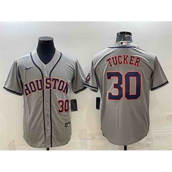 Men Houston Astros #30 Kyle Tucker Gray With Patch Cool Base Stitched Jersey->houston astros->MLB Jersey