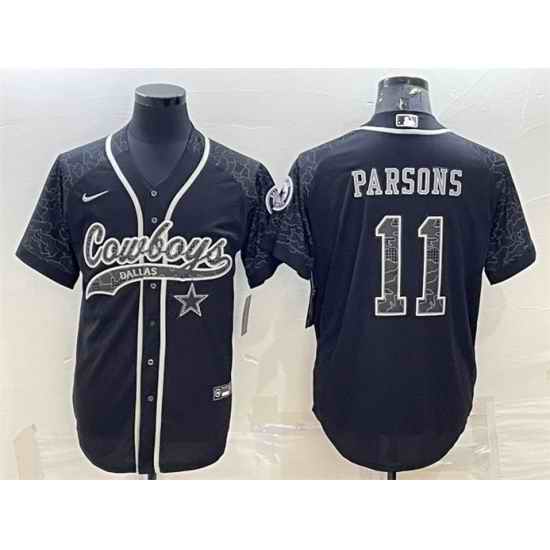 Men Dallas Cowboys #11 Micah Parsons Black Reflective With Patch Cool Base Stitched Baseball Jersey->dallas cowboys->NFL Jersey