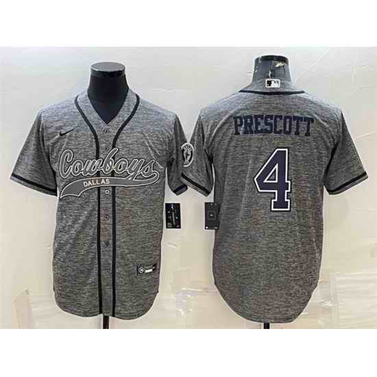 Men Dallas Cowboys #4 Dak Prescott Grey With Patch Cool Base Stitched Baseball Jersey->dallas cowboys->NFL Jersey