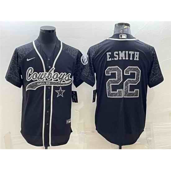 Men Dallas Cowboys #22 Emmitt Smith Black Reflective With Patch Cool Base Stitched Baseball Jersey->dallas cowboys->NFL Jersey