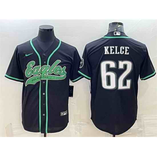 Men Philadelphia Eagles #62 Jason Kelce Black With Patch Cool Base Stitched Baseball Jersey->philadelphia eagles->NFL Jersey