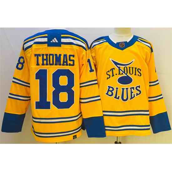 Men St  Louis Blues #18 Robert Thomas Yellow 2022 23 Reverse Retro Stitched Jersey->pittsburgh penguins->NHL Jersey