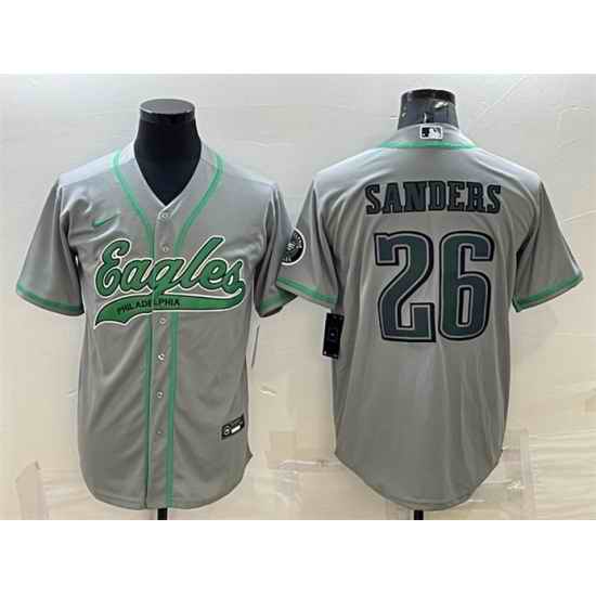 Men Philadelphia Eagles #26 Miles Sanders Gray With Patch Cool Base Stitched Baseball JerseyS->philadelphia eagles->NFL Jersey