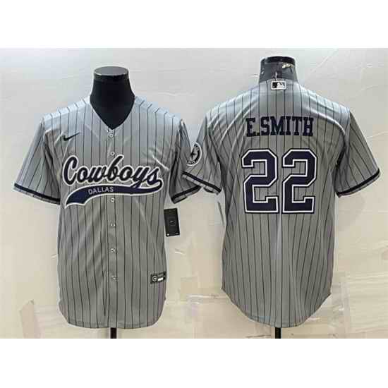 Men Dallas Cowboys #22 Emmitt Smith Grey With Patch Cool Base Stitched Baseball Jersey->dallas cowboys->NFL Jersey