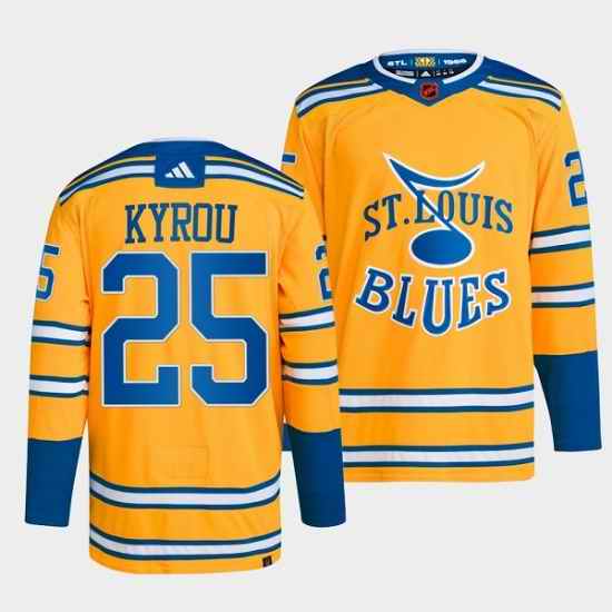 Men St  Louis Blues 25 Jordan Kyrou Yellow 2022 #23 Reverse Retro Stitched Jersey->pittsburgh penguins->NHL Jersey