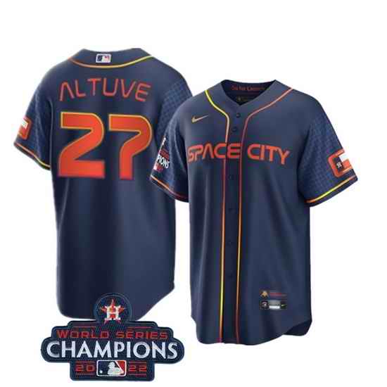 Men Houston Astros #27 Jose Altuve Navy 2022 World Series Champions City Connect Stitched Baseball Jersey->houston astros->MLB Jersey
