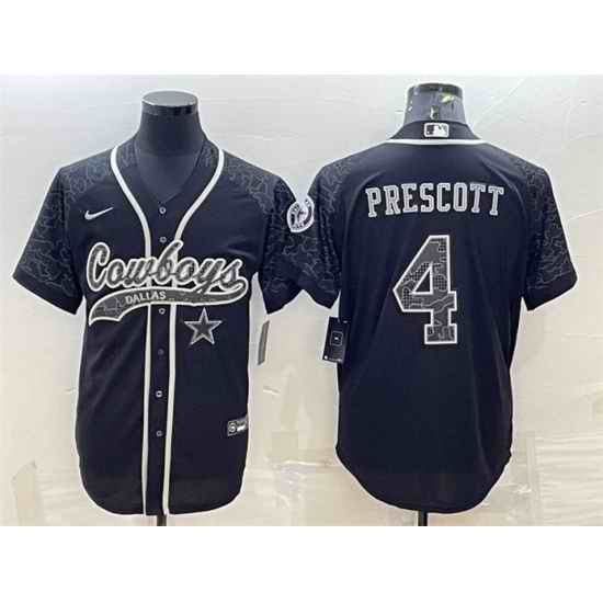 Men Dallas Cowboys #4 Dak Prescott Black Reflective With Patch Cool Base Stitched Baseball Jersey->dallas cowboys->NFL Jersey