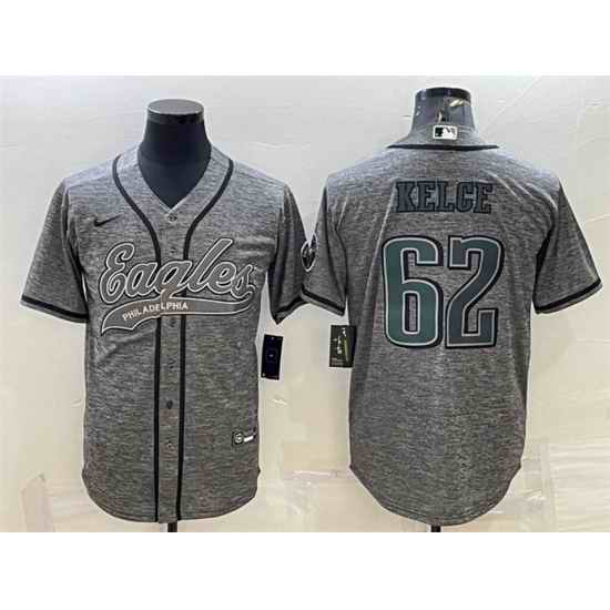 Men Philadelphia Eagles #62 Jason Kelce Gray With Patch Cool Base Stitched Baseball Jersey->philadelphia eagles->NFL Jersey