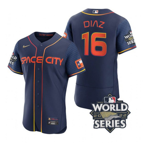 Astros #16 Aledmys Diaz Navy Nike 2022 World Series City Connect Flexbase Jersey->houston astros->MLB Jersey
