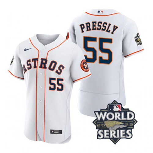 Astros #55 Ryan Pressly White Nike 2022 World Series Flexbase Jersey->houston astros->MLB Jersey