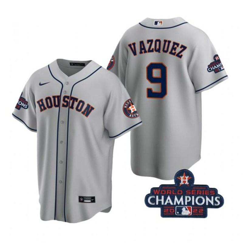 Astros #9 Christian Vazquez Gray 2022 World Series Champions Cool Base Jersey->houston astros->MLB Jersey