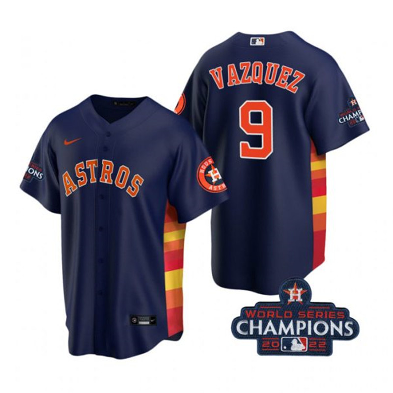 Astros #9 Christian Vazquez Navy 2022 World Series Champions Cool Base Jersey->houston astros->MLB Jersey