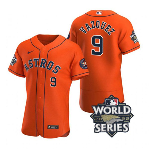 Astros #9 Christian Vazquez Orange Nike 2022 World Series Flexbase Jersey->houston astros->MLB Jersey