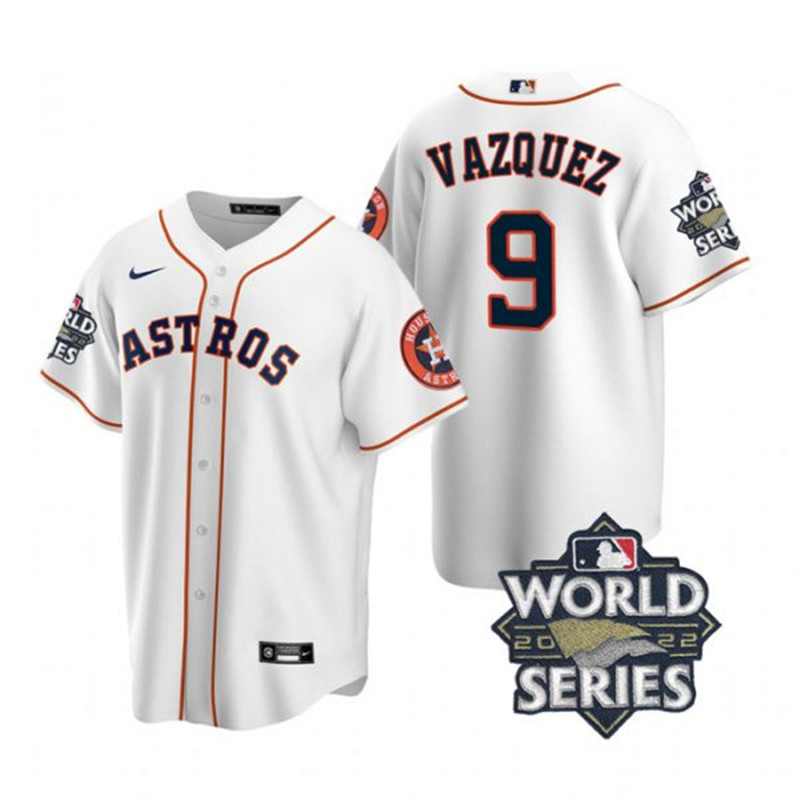 Astros #9 Christian Vazquez White Nike 2022 World Series Cool Base Jersey->houston astros->MLB Jersey