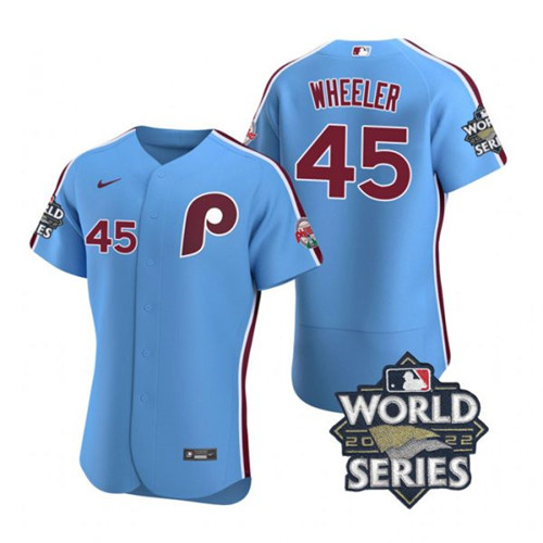 Phillies #45 Zack Wheeler Blue Nike 2022 World Series Flexbase Jersey->philadelphia phillies->MLB Jersey