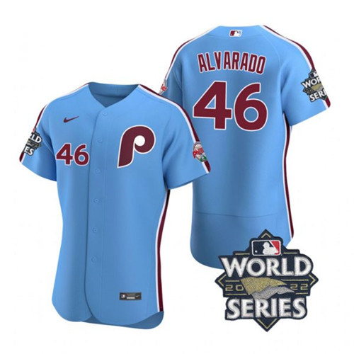 Phillies #46 Jose Alvarado Blue Nike 2022 World Series Flexbase Jersey->philadelphia phillies->MLB Jersey