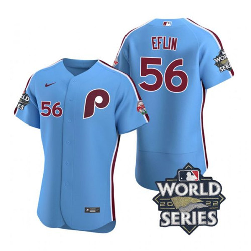 Phillies #56 Zach Eflin Blue Nike 2022 World Series Flexbase Jersey->philadelphia phillies->MLB Jersey