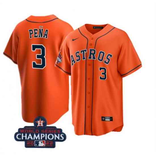 Men Houston Astros #3 Jeremy Pena Orange 2022 World Series Champions Cool Base With No  In Front Stitched Baseball Jersey->houston astros->MLB Jersey