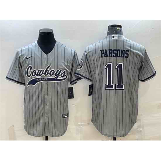 Men Dallas Cowboys #11 Micah Parsons Grey With Patch Cool Base Stitched Baseball Jersey->dallas cowboys->NFL Jersey