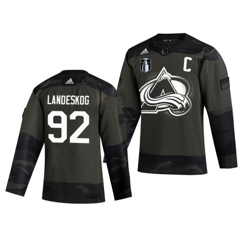Colorado Colorado Avalanche #92 Gabriel Landeskog Adidas 2022 Stanley Cup Final Patch Veterans Day Men’s Authentic Practice NHL Jersey Camo Men’s->colorado avalanche->NHL Jersey