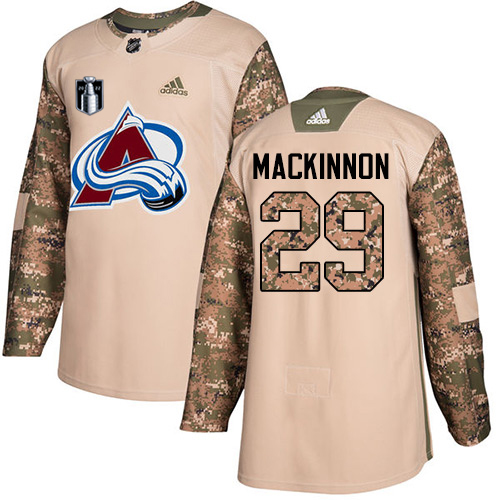 Adidas Colorado Avalanche #29 Nathan MacKinnon Camo 2022 Stanley Cup Final Patch Authentic Veterans Day Stitched NHL Jersey Men’s->colorado avalanche->NHL Jersey
