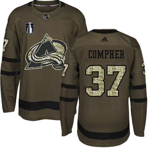 Adidas Colorado Avalanche #37 J.T. Compher Green 2022 Stanley Cup Final Patch Salute to Service Stitched NHL Jersey Men’s->youth nhl jersey->Youth Jersey