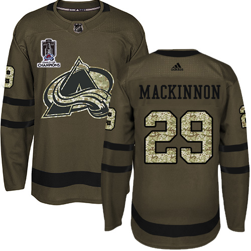 Adidas Colorado Avalanche #29 Nathan MacKinnon Green 2022 Stanley Cup Champions Salute To Service Stitched NHL Jersey Men’s->youth nhl jersey->Youth Jersey
