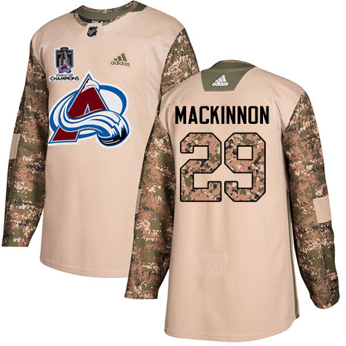 Adidas Colorado Avalanche #29 Nathan MacKinnon Camo Authentic 2022 Stanley Cup Champions Veterans Day Stitched NHL Jersey Men’s->youth nhl jersey->Youth Jersey