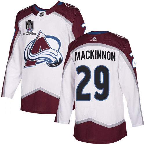 Adidas Colorado Avalanche #29 Nathan MacKinnon White 2022 Stanley Cup Champions Road Authentic Stitched NHL Jersey Men’s->youth nhl jersey->Youth Jersey