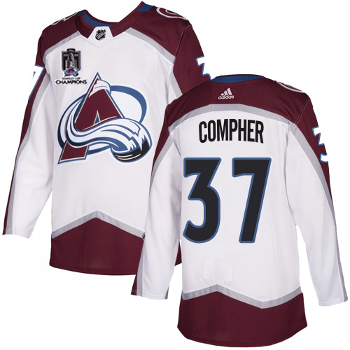 Adidas Colorado Avalanche #37 J.T. Compher White 2022 Stanley Cup Champions Road Authentic Stitched NHL Jersey Men’s->youth nhl jersey->Youth Jersey