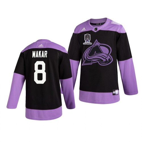 Colorado Colorado Avalanche #8 Cale Makar Adidas 2022 Stanley Cup Champions Men’s Hockey Fights Cancer Practice NHL Jersey Black Men’s->colorado avalanche->NHL Jersey