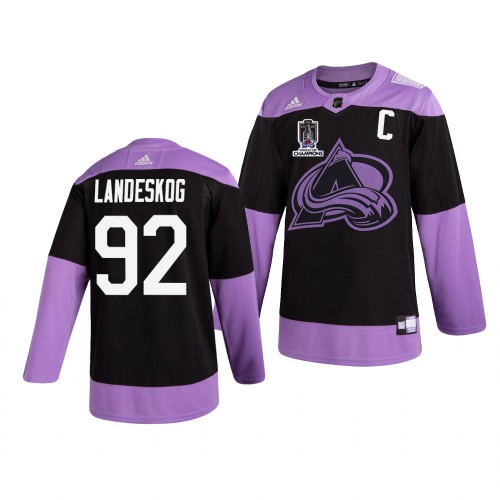 Colorado Colorado Avalanche #92 Gabriel Landeskog Adidas 2022 Stanley Cup Champions Men’s Hockey Fights Cancer Practice NHL Jersey Black Men’s->colorado avalanche->NHL Jersey