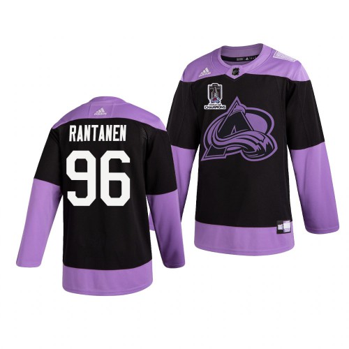 Colorado Colorado Avalanche #96 Mikko Rantanen Adidas 2022 Stanley Cup Champions Men’s Hockey Fights Cancer Practice NHL Jersey Black Men’s->colorado avalanche->NHL Jersey