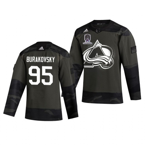 Colorado Colorado Avalanche #95 Andre Burakovsky Adidas 2022 Stanley Cup Champions Veterans Day Men’s Authentic Practice NHL Jersey Camo Men’s->colorado avalanche->NHL Jersey