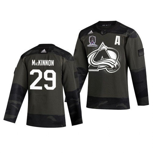 Colorado Colorado Avalanche #29 Nathan MacKinnon Adidas 2022 Stanley Cup Champions Veterans Day Men’s Authentic Practice NHL Jersey Camo Men’s->colorado avalanche->NHL Jersey