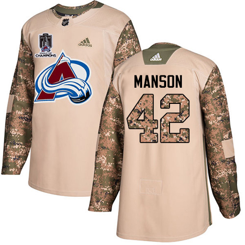 Adidas Colorado Avalanche #42 Josh Manson Camo Authentic 2022 Stanley Cup Champions Veterans Day Stitched NHL Jersey Men’s->youth nhl jersey->Youth Jersey